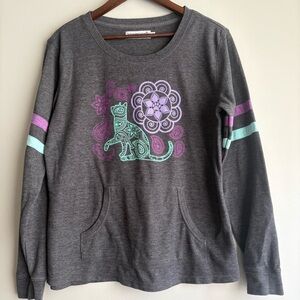 The Animal Rescue Site Cat Graphic Thermal Top Women’s XL Waffle Knit Boho